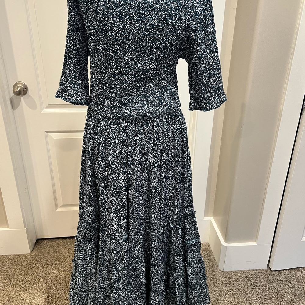 Women's Blue Floral Tiered Maxi Dress - Picture 5 of 9